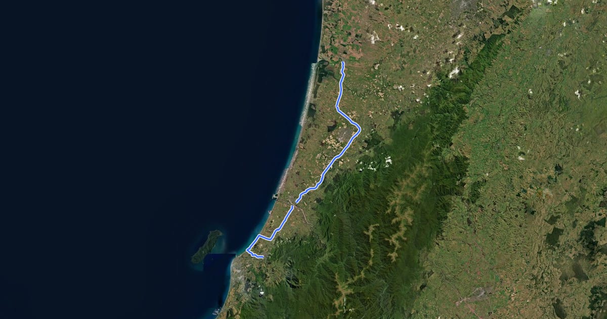 Маршрут Waikanae to Foxton на спутниковом снимке