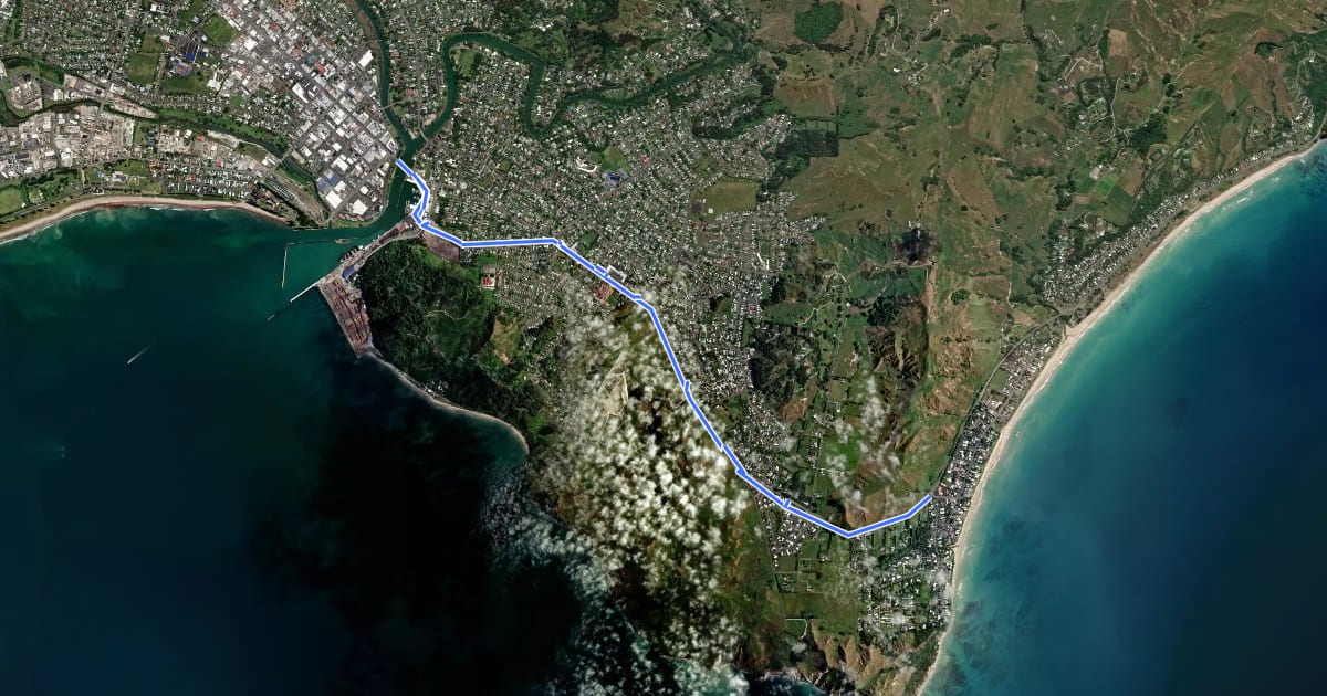 Маршрут Wainui - Gisborne Central Cycleway на спутниковом снимке