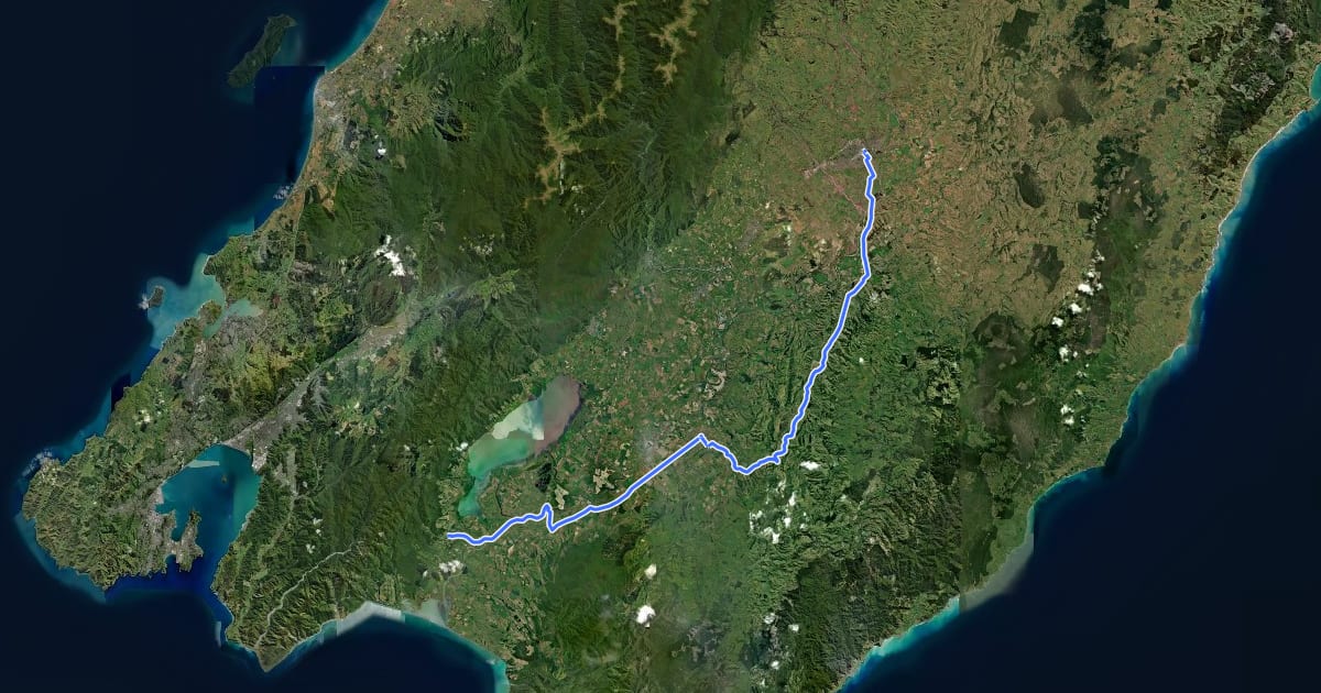 Маршрут Wairarapa Valley Cycleway на спутниковом снимке