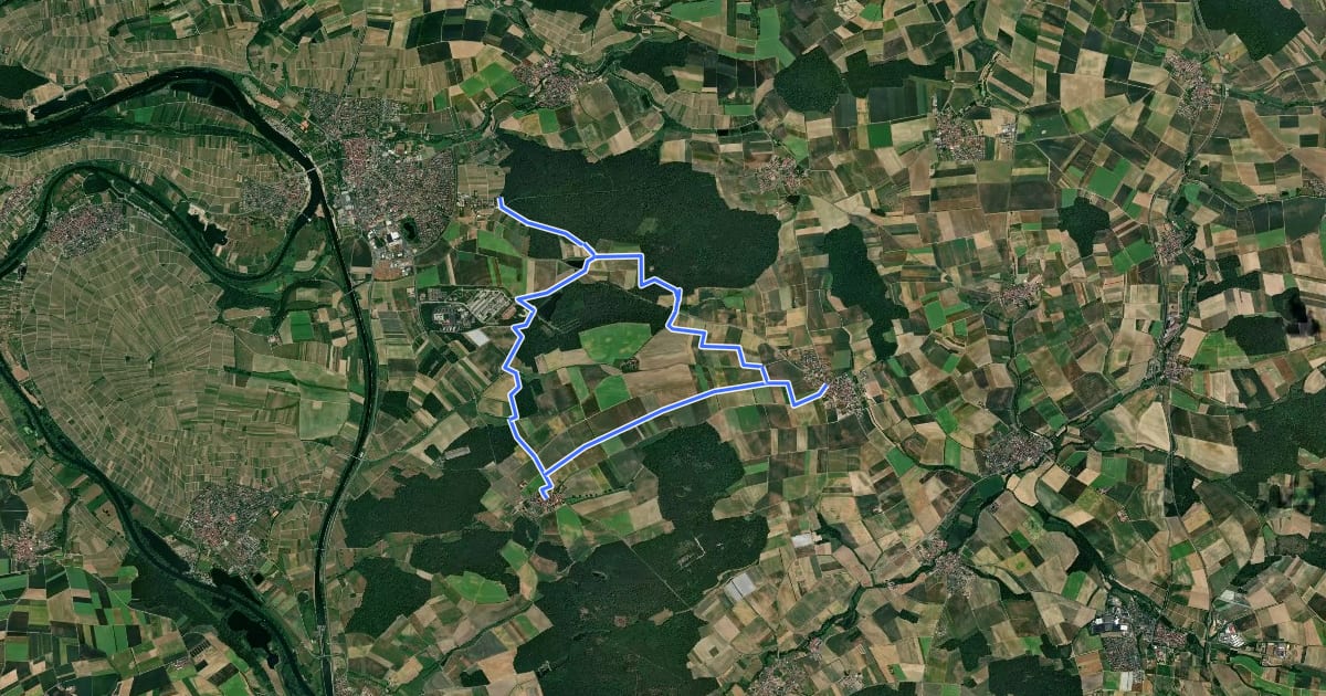 Маршрут Wald- und Dorfrunde 1 на спутниковом снимке