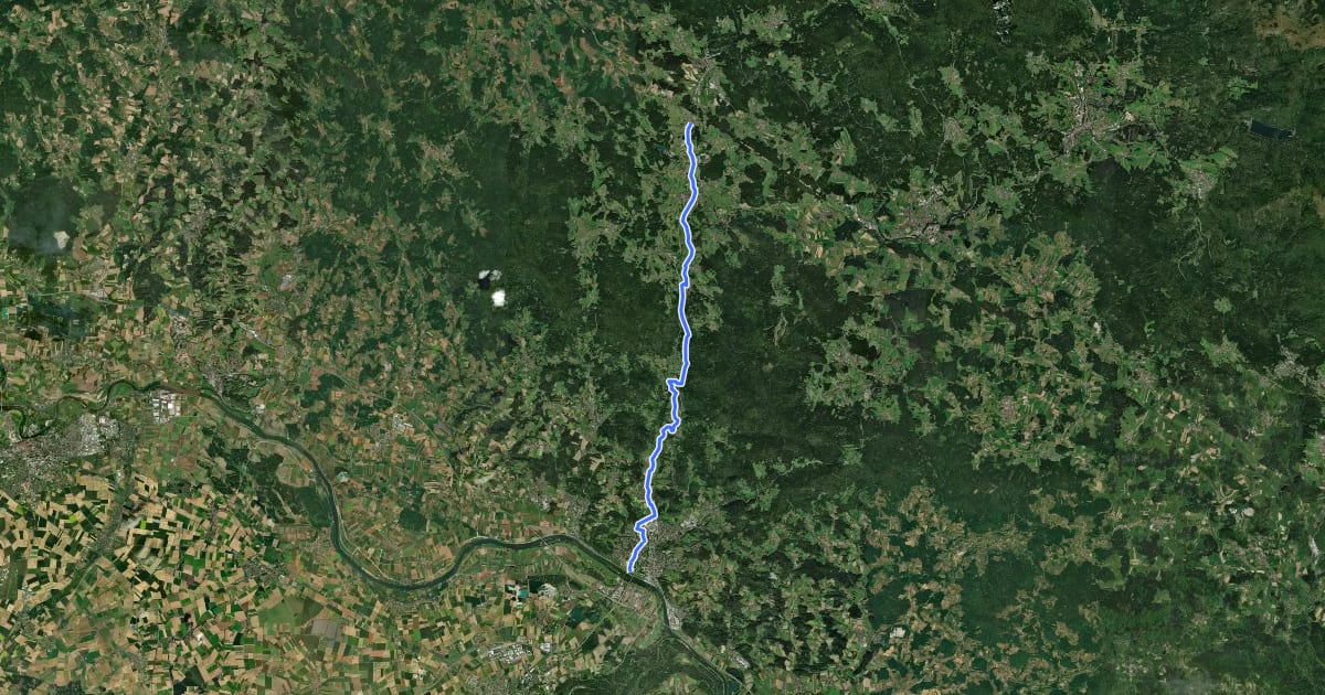 Маршрут Waldbahnradweg на спутниковом снимке