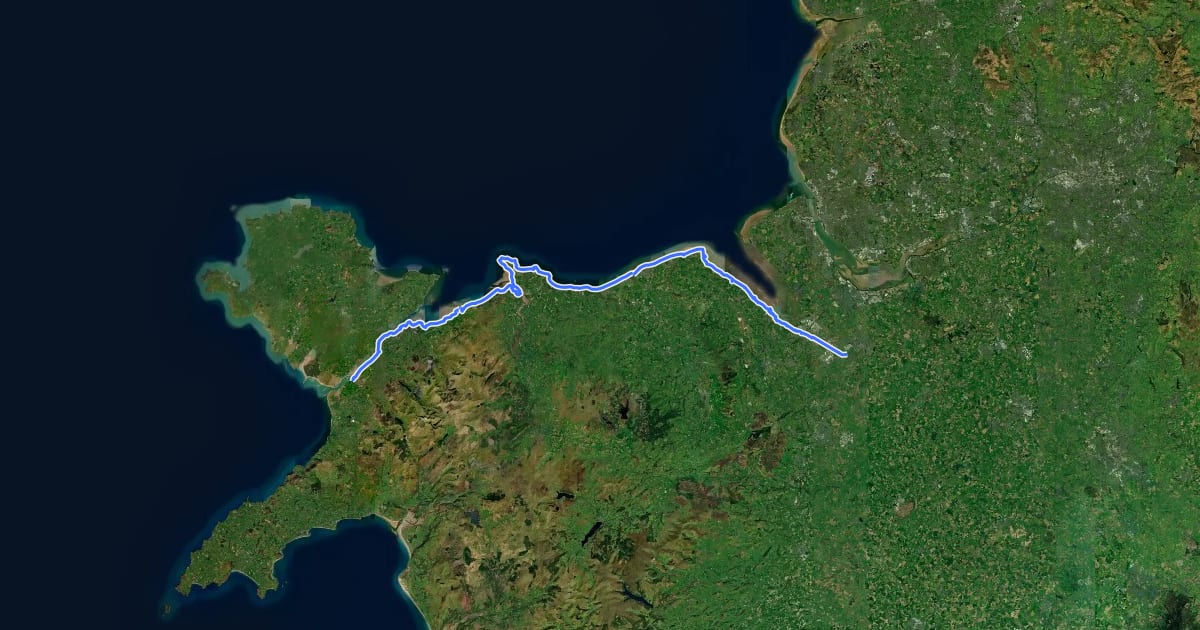 Маршрут Wales Coast Path (North Wales) main route на спутниковом снимке