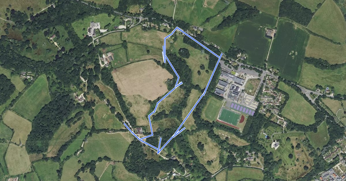 Маршрут Walk at Pamphill Green and Moor, Kingston Lacy на спутниковом снимке