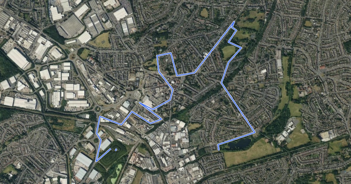 Маршрут Walk Wednesbury Heritage Trail на спутниковом снимке