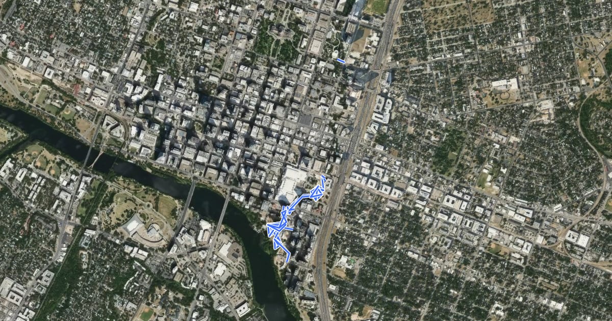 Маршрут Waller Creek Greenbelt Trail на спутниковом снимке