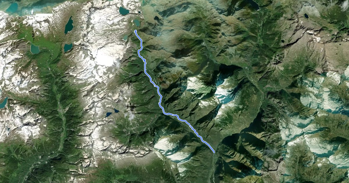 Маршрут Walserweg Gottardo - Etappe 7 на спутниковом снимке