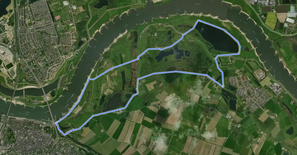 Маршрут Wandelroute Ooijpolder на спутниковом снимке