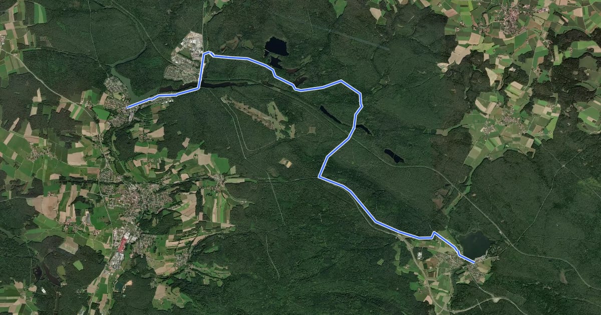 Маршрут Wanderradweg Bodenwöhr-Neubäu на спутниковом снимке