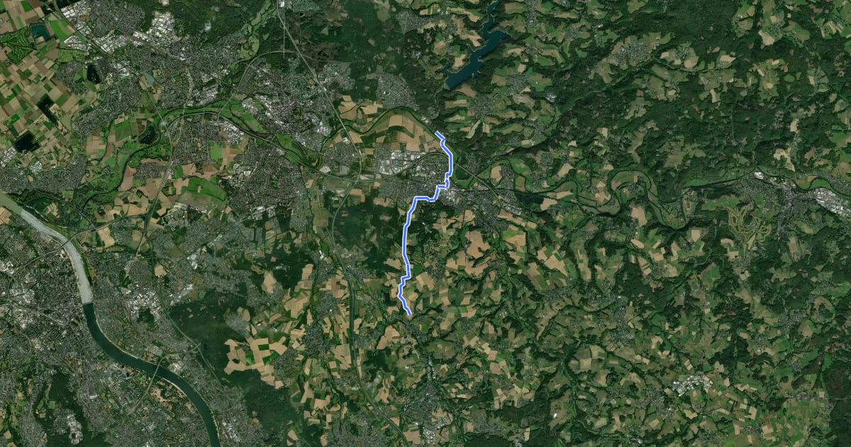 Маршрут Wanderweg 1 des KEV [Hennef] на спутниковом снимке