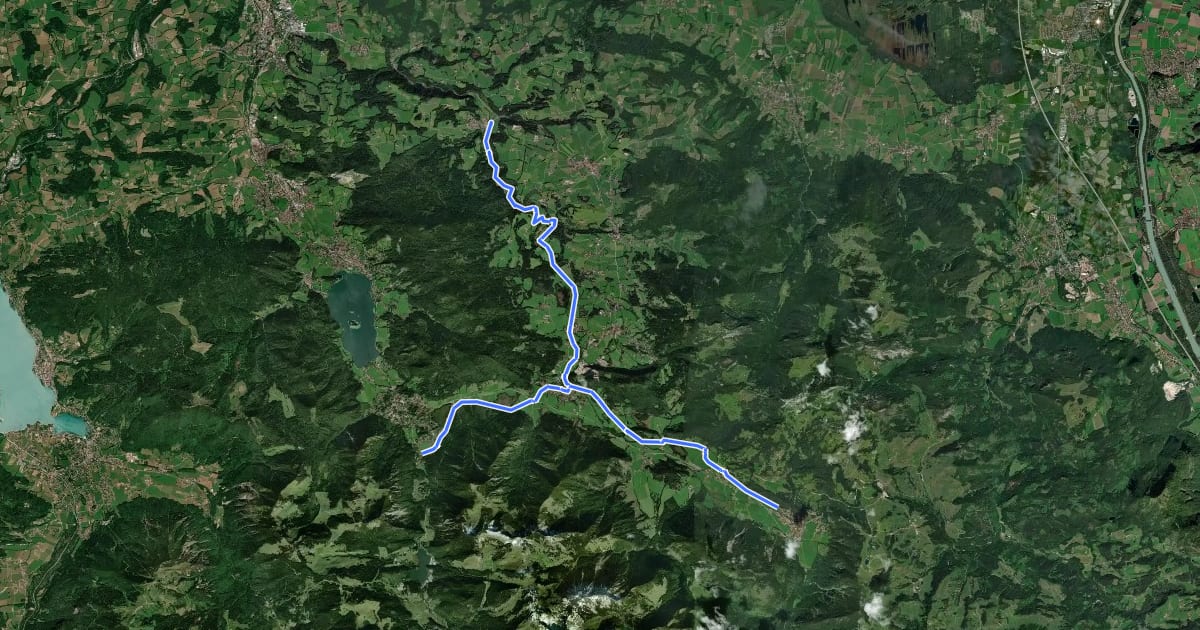 Маршрут Wanderweg 595 - Bayrischzell - Birkenstein - Fischbachau - Neuhaus - Wörnsmühl на спутниковом снимке