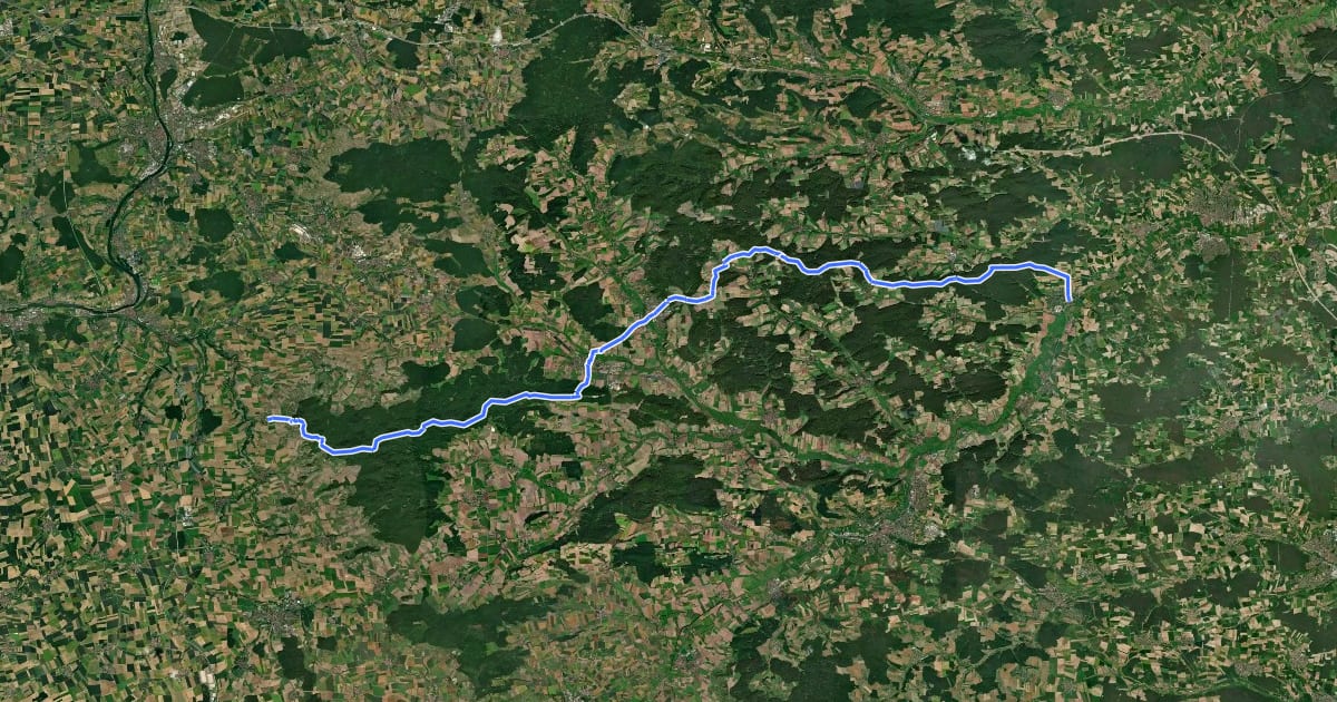Маршрут Wanderweg Blauer Flieger von Bullenheim nach Uehlfeld на спутниковом снимке