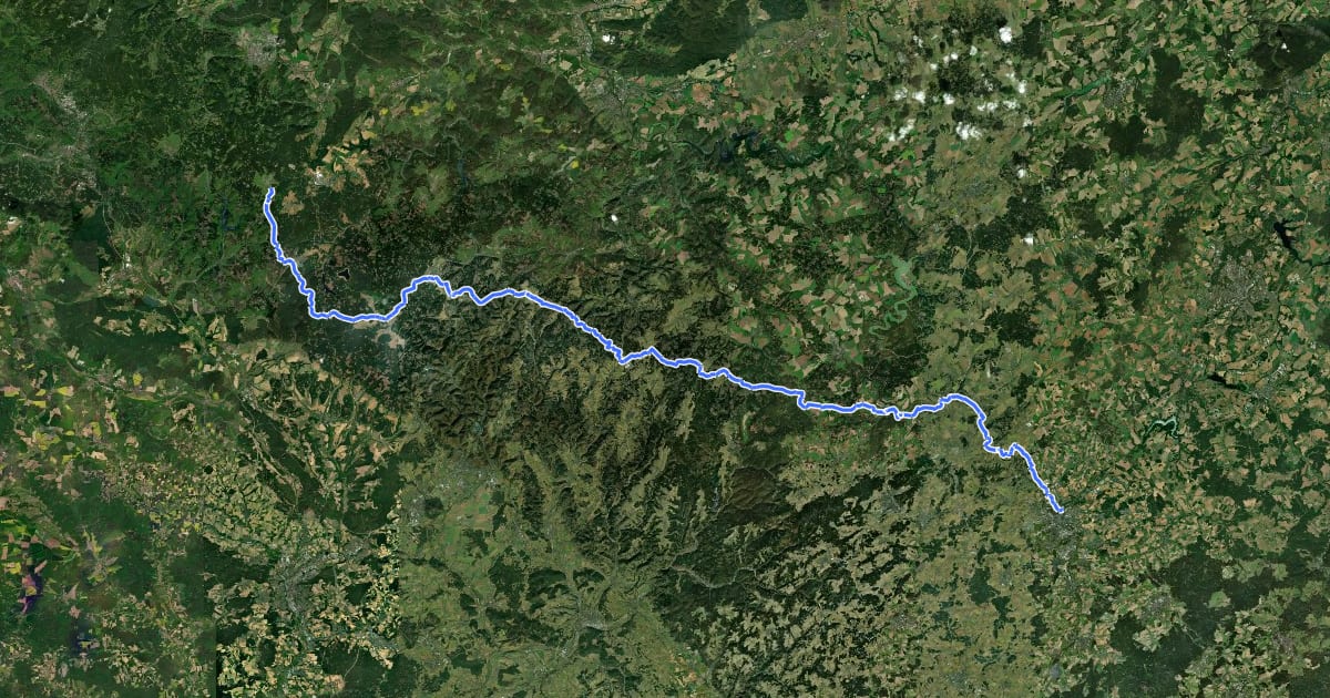 Маршрут Wanderweg der Deutschen Einheit ( Hof - Neustadt am Rennsteig ) на спутниковом снимке