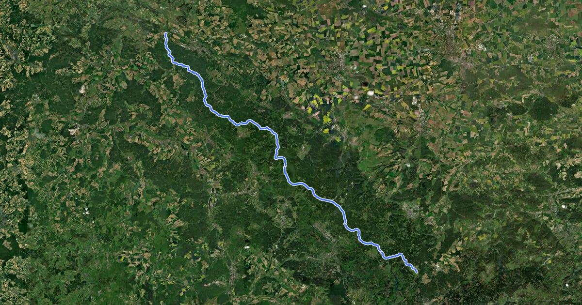 Маршрут Wanderweg der Deutschen Einheit (Neustadt am Rennsteig – Hörschel) на спутниковом снимке