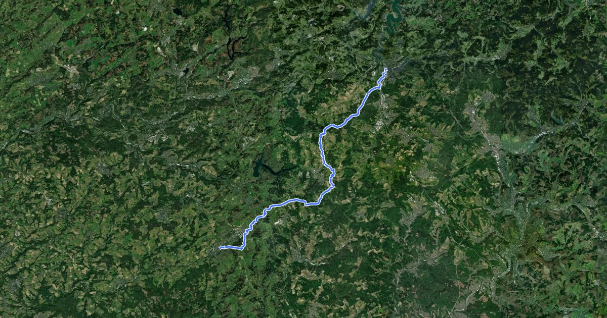 Маршрут Wanderweg der Deutschen Einheit (Olpe -- Waldbröl) на спутниковом снимке