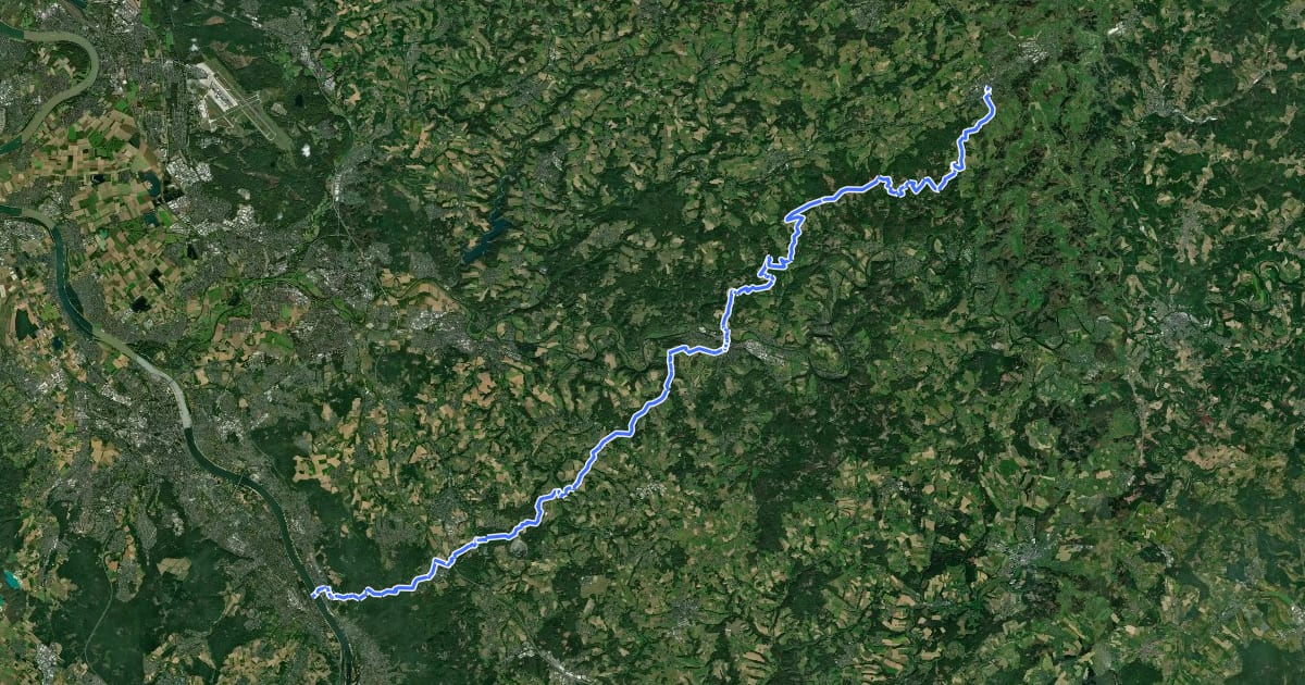 Маршрут Wanderweg der Deutschen Einheit (Waldbröl -- Bad Godesberg) на спутниковом снимке