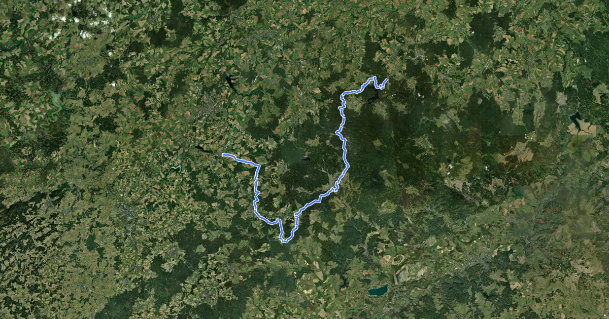Маршрут Wanderweg Erzgebirge-Vogtland (Oelsnitz-Talsperre Eibenstock) на спутниковом снимке