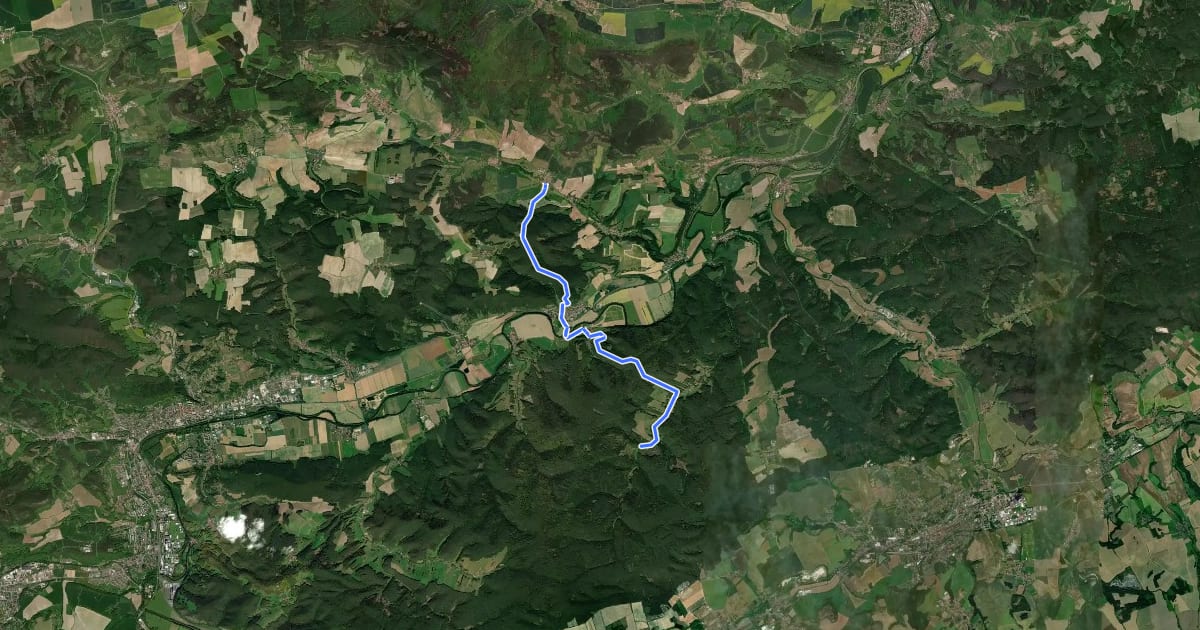 Маршрут Wanderweg Friedebach-Uhlstädt-Heilingen (grüner Balken) на спутниковом снимке