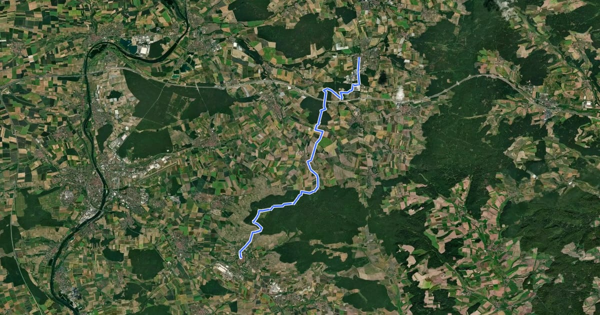 Маршрут Wanderweg Grünes Dreieck von Wiesentheid nach Iphofen на спутниковом снимке