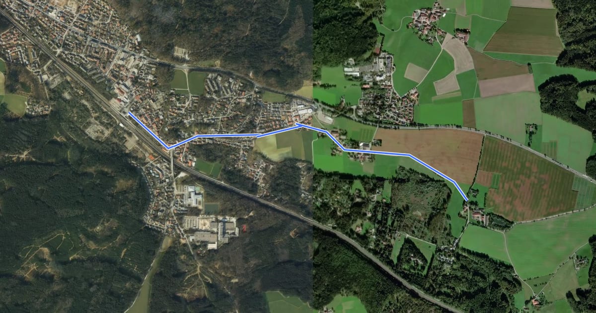 Маршрут Wanderweg Kirchseeon - Grafing на спутниковом снимке