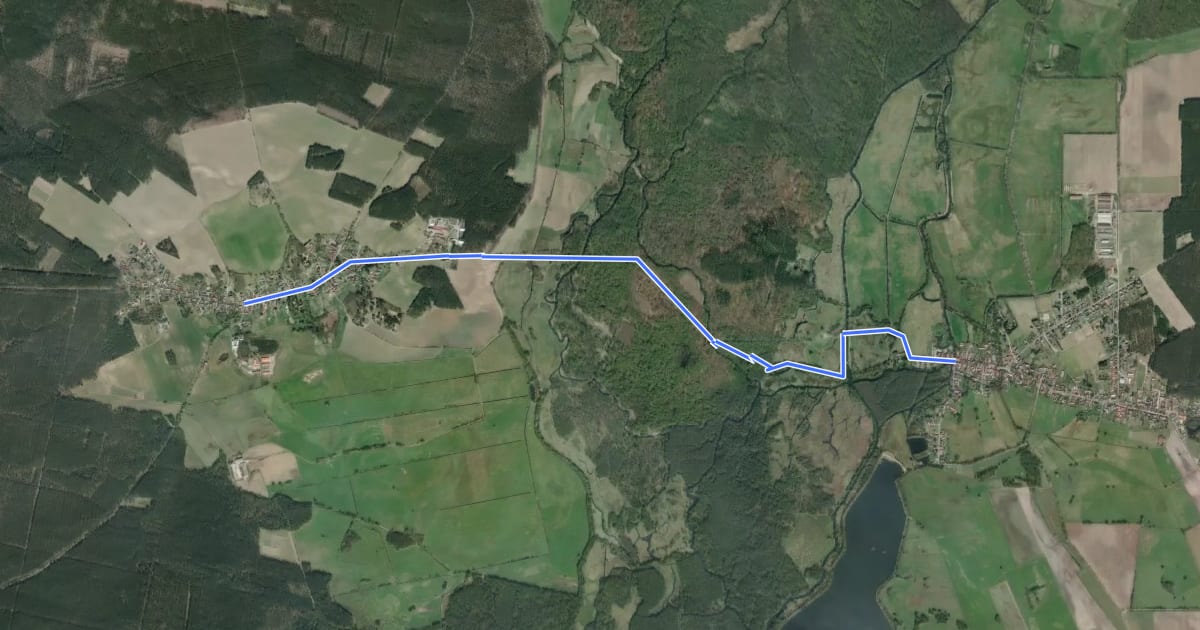 Маршрут Wanderweg Krausnik-Schlepzig (gelber Balken) на спутниковом снимке