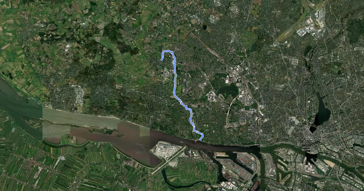 Маршрут Wanderweg Nr. 14 (Schenefeld - Osdorf - Teufelsbrück) на спутниковом снимке