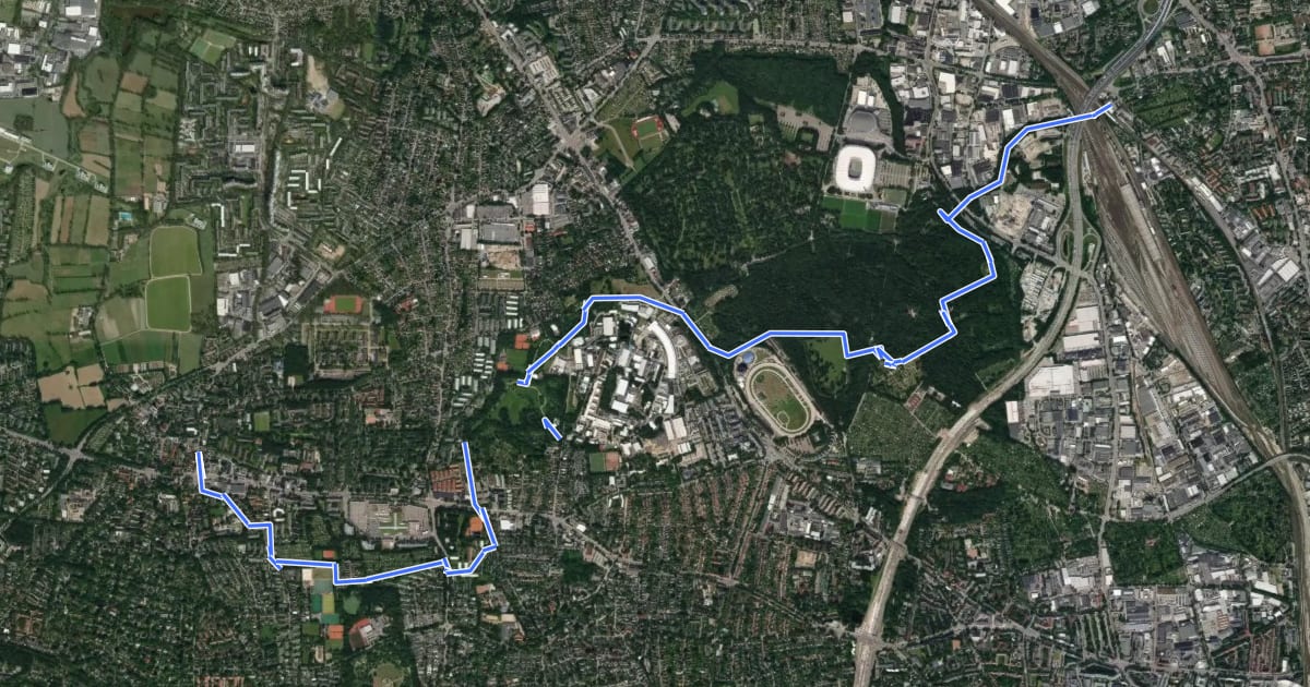 Маршрут Wanderweg Nr. 15: Stellingen - Volkspark - Alt-Osdorf на спутниковом снимке
