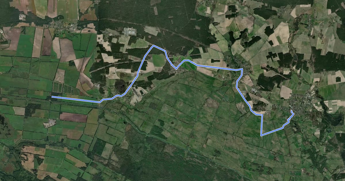 Маршрут Wanderweg Straupitz-Lübben (gelber Balken) на спутниковом снимке