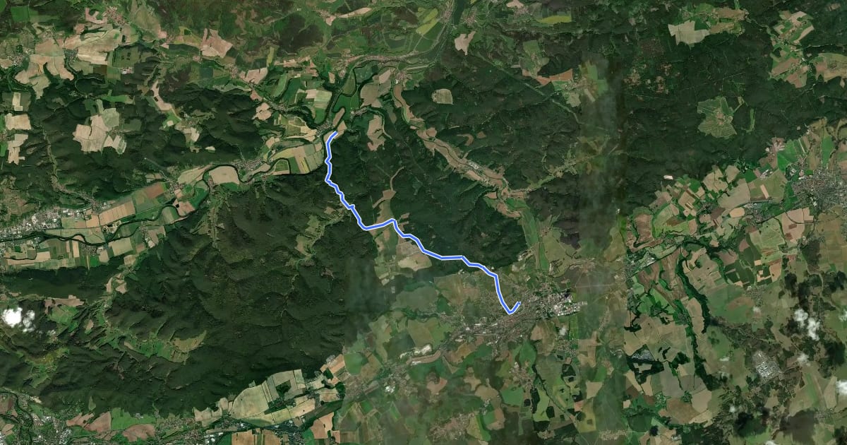 Маршрут Wanderweg Zeutsch-Pößneck (Gelber Balken) на спутниковом снимке