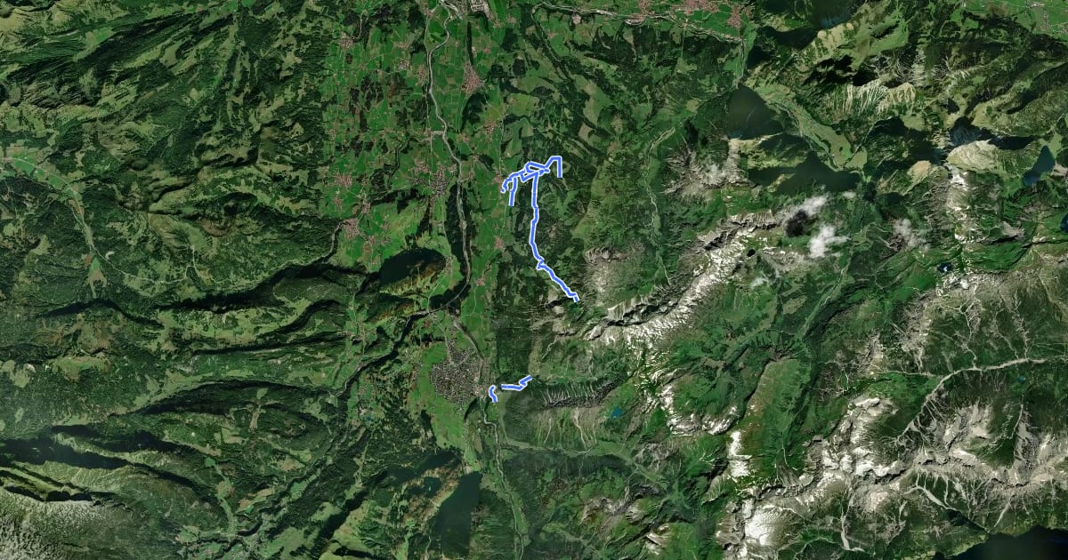 Маршрут Wanderwegenetz Oberstdorf на спутниковом снимке