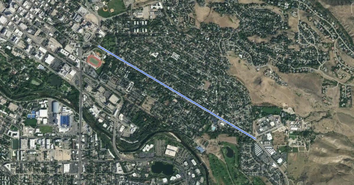 Маршрут Warm Springs Avenue на спутниковом снимке