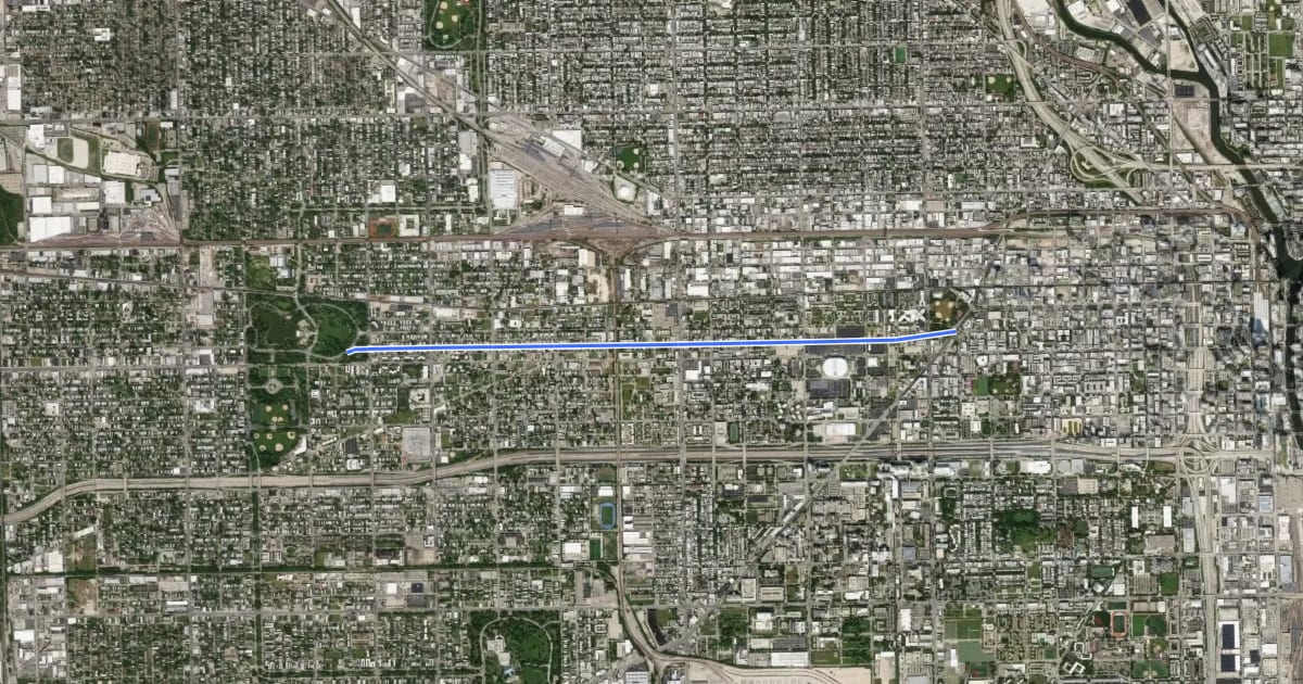 Маршрут Warren Boulevard на спутниковом снимке
