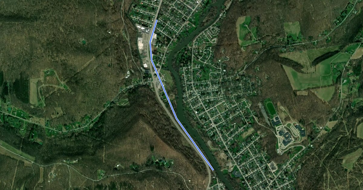 Маршрут Warren to North Warren Bike Trail на спутниковом снимке