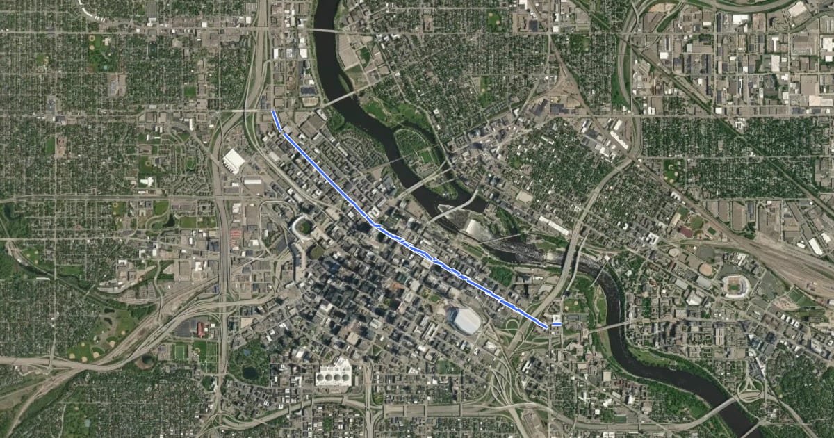 Маршрут Washington Ave Bikeway на спутниковом снимке