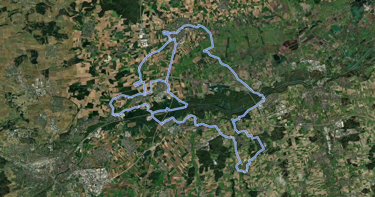 Маршрут Wasserspuren - Schwäbisches Donautal - Route 1 на спутниковом снимке