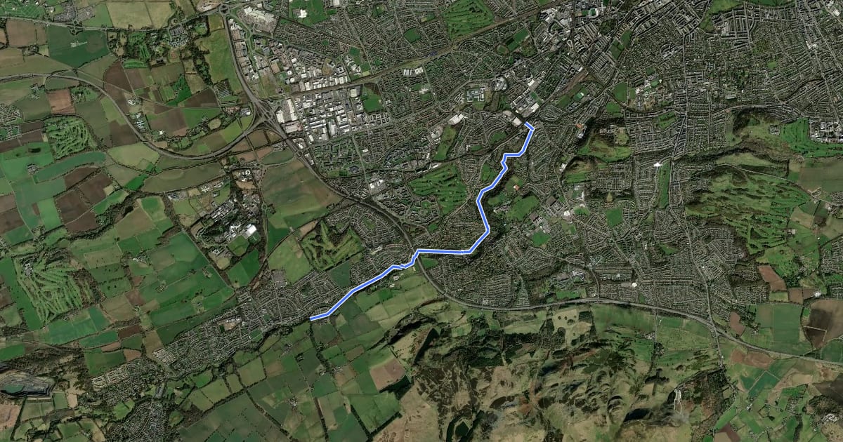 Маршрут Water of Leith Walkway (Currie to Slateford) на спутниковом снимке