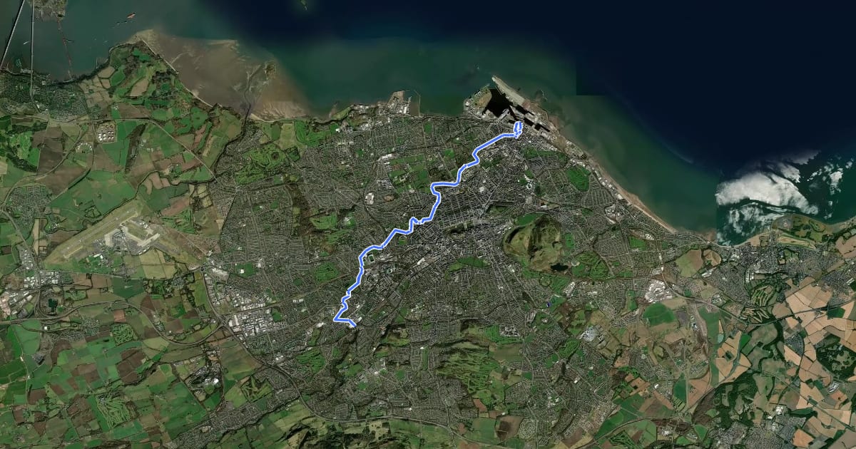 Маршрут Water of Leith Walkway (Slateford to Leith) на спутниковом снимке