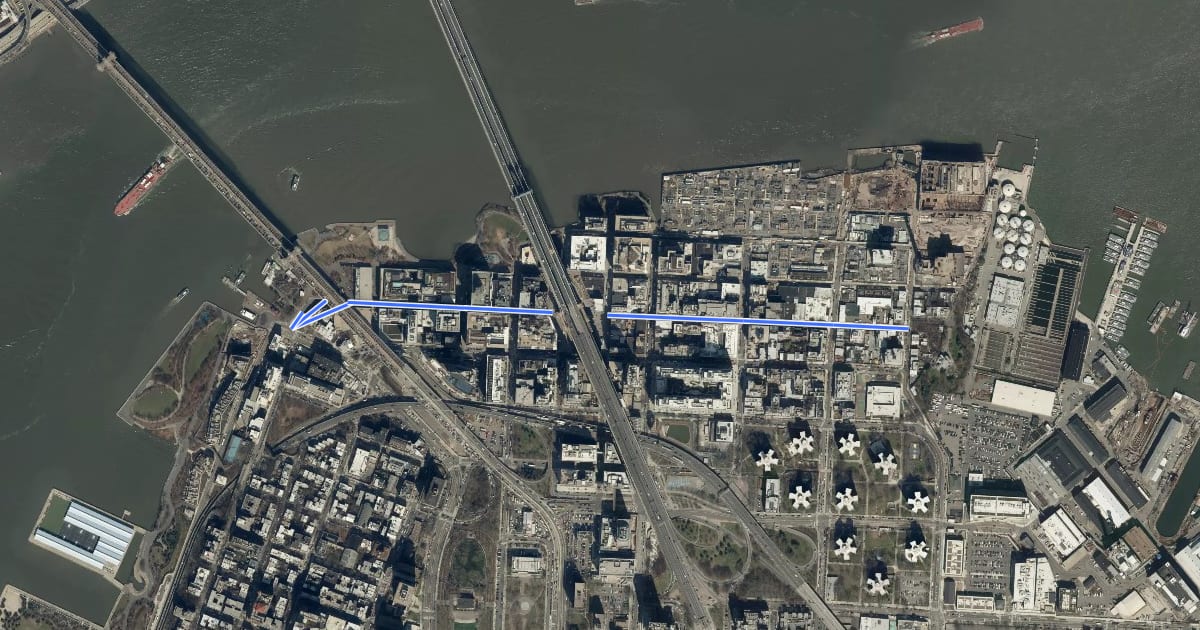 Маршрут Water Street на спутниковом снимке