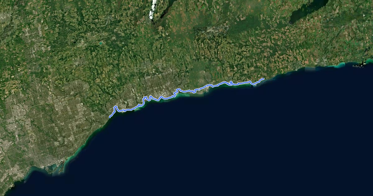 Маршрут Waterfront Trail: Durham Region на спутниковом снимке