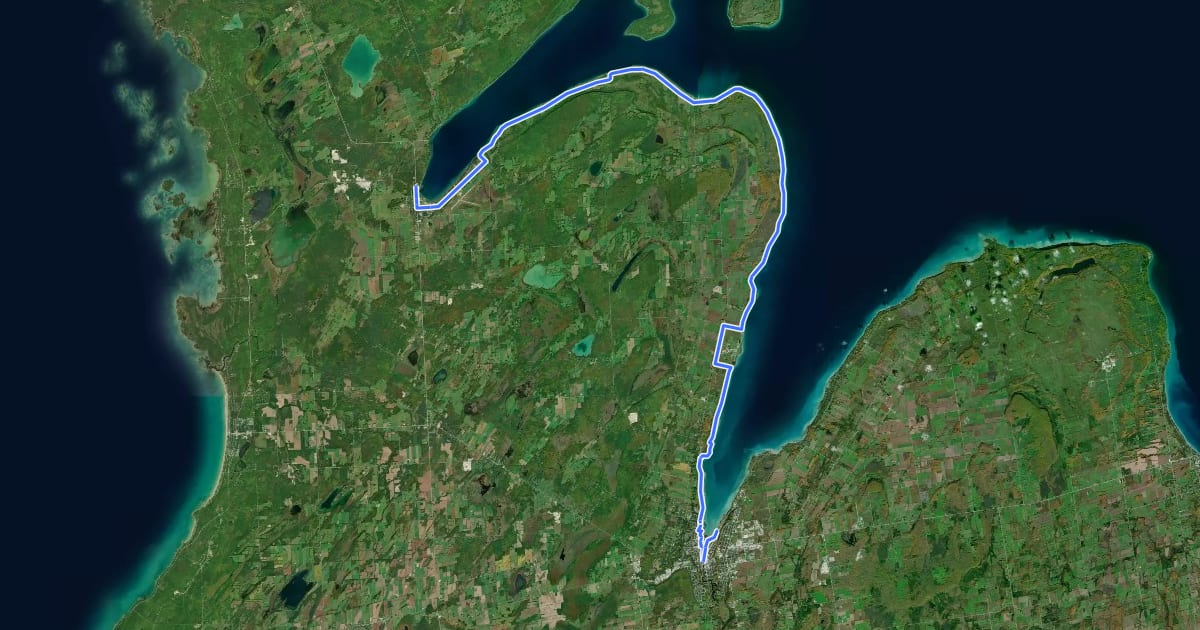 Маршрут Waterfront Trail: Georgian Bay на спутниковом снимке