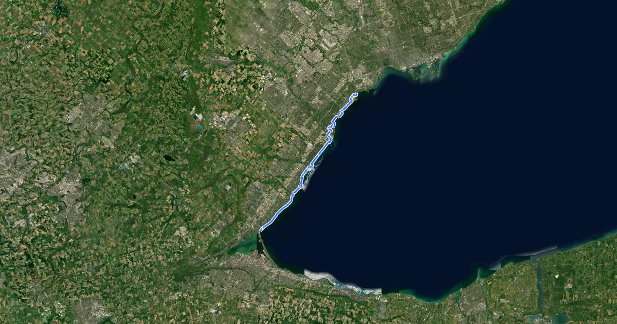 Маршрут Waterfront Trail: GTA West на спутниковом снимке