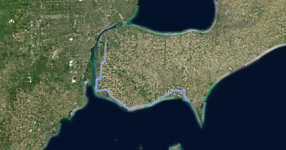 Маршрут Waterfront Trail: Leamington to Windsor на спутниковом снимке