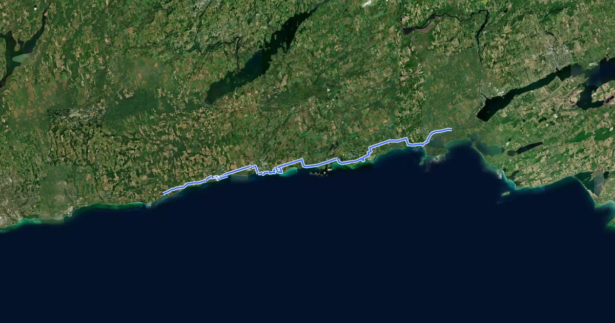 Маршрут Waterfront Trail: Northumberland на спутниковом снимке