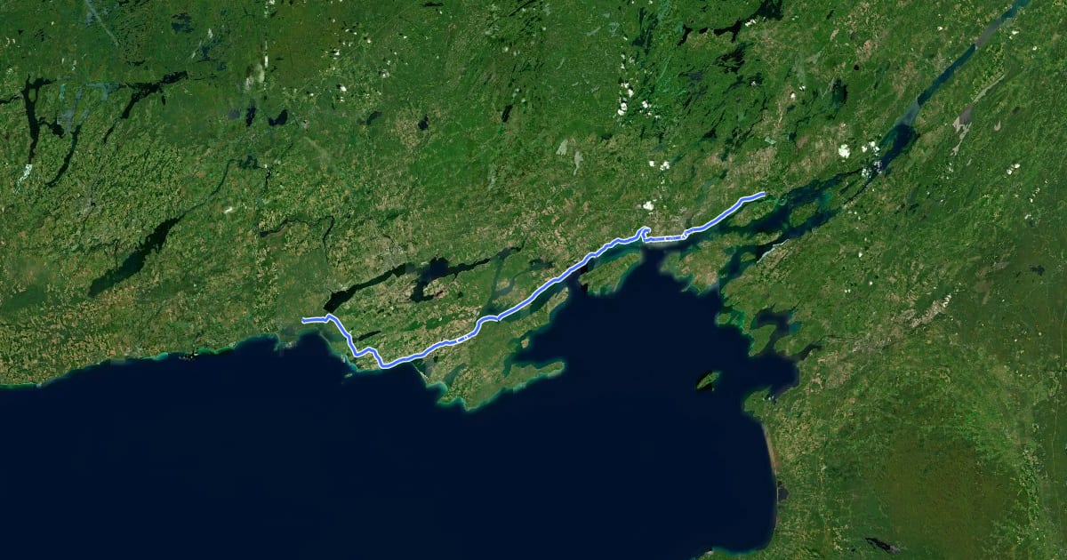 Маршрут Waterfront Trail: Quinte/Kingston на спутниковом снимке