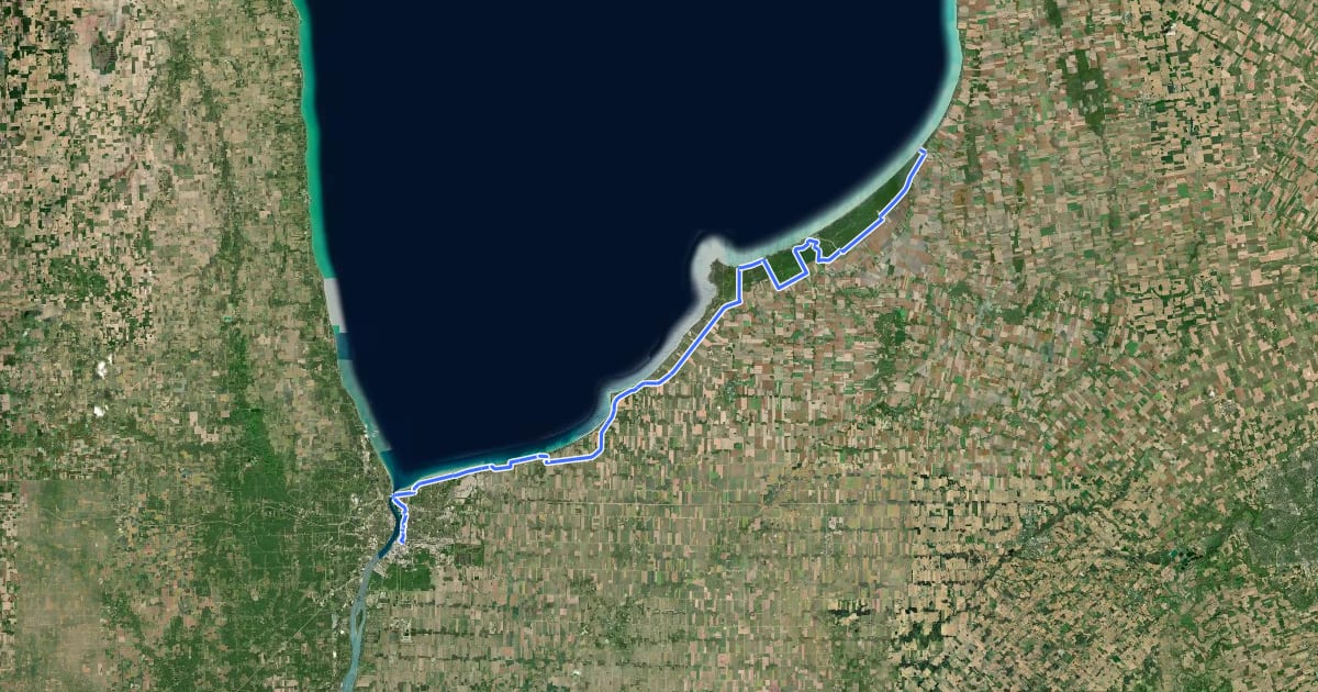 Маршрут Waterfront Trail: Sarnia to Grand Bend на спутниковом снимке