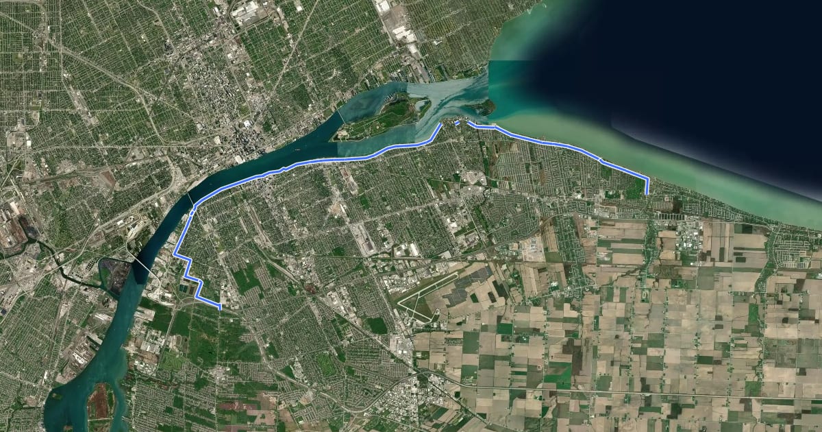 Маршрут Waterfront Trail: Windsor на спутниковом снимке