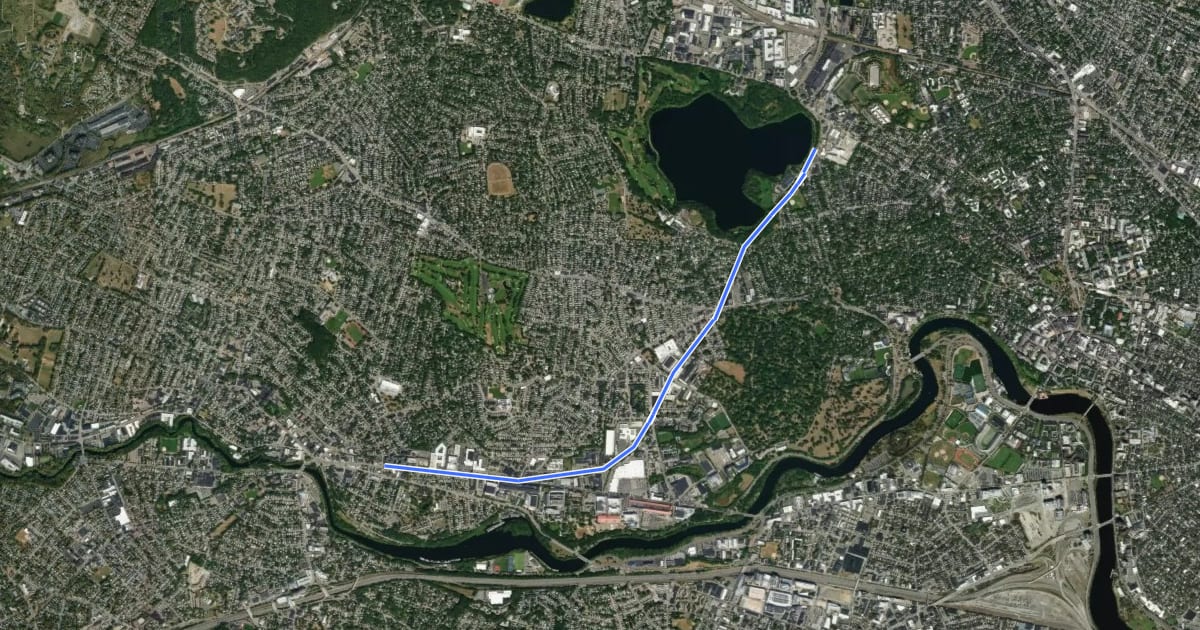Маршрут Watertown-Cambridge Greenway на спутниковом снимке
