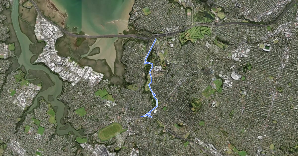 Маршрут Waterview Shared Path на спутниковом снимке