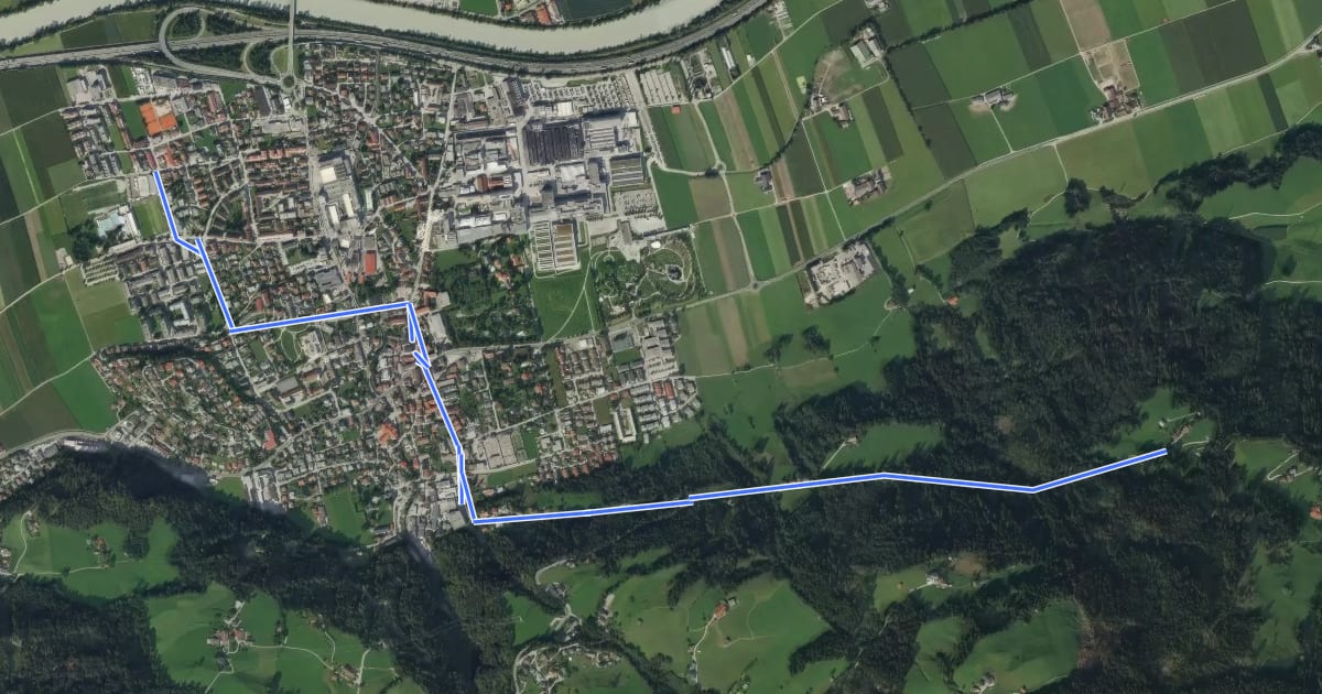 Маршрут Wattens - Gartlach на спутниковом снимке