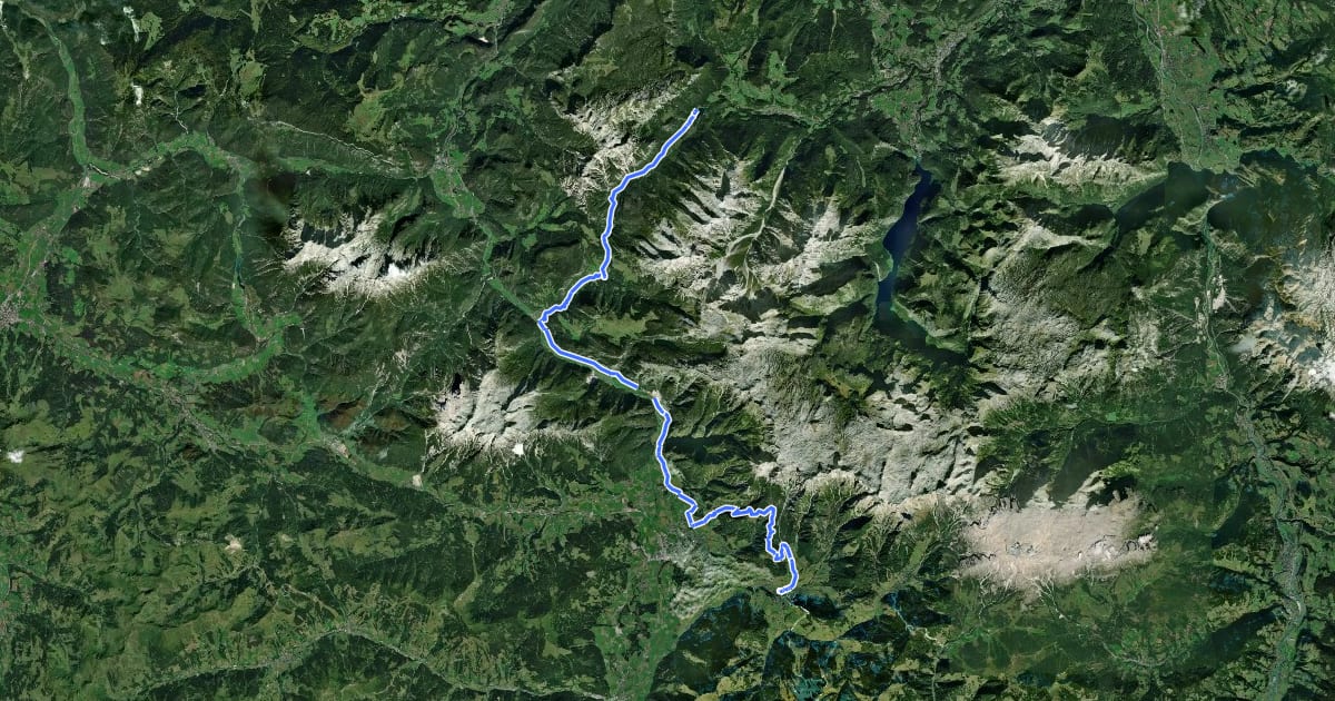 Маршрут Watzmann-Hochkönig Süd-Runde: Etappe 4: Hintersee – Maria Alm на спутниковом снимке