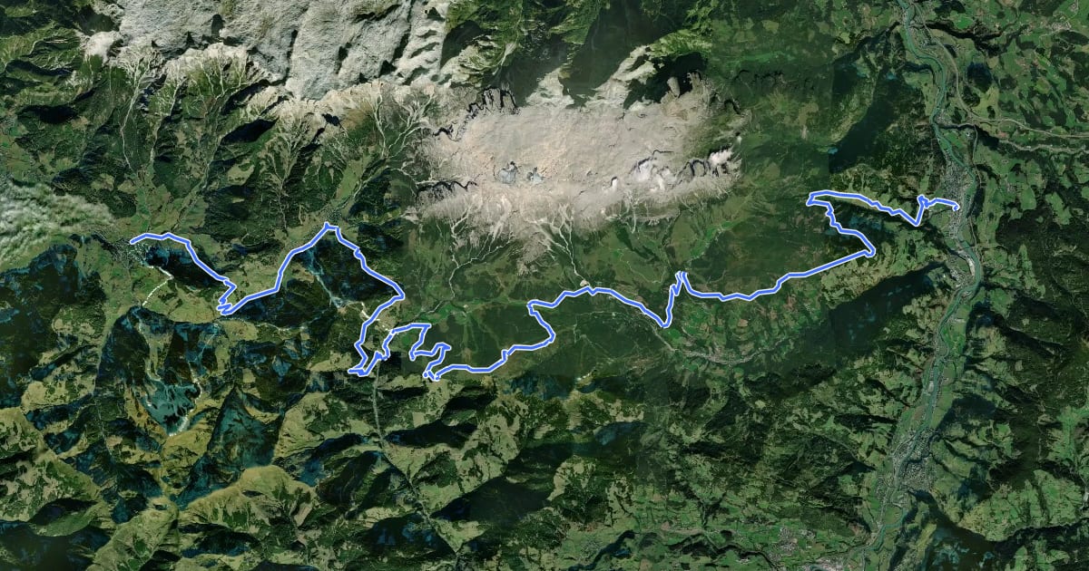 Маршрут Watzmann-Hochkönig Süd-Runde: Etappe 5: Maria Alm – Bischofshofen на спутниковом снимке